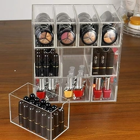 10 Grids Acrylic Makeup Organizer Lipstick Cosmetic Box Storage Box Jewelry Box Case Holder Display Stand Make Up Organizer - (Color: Clear)