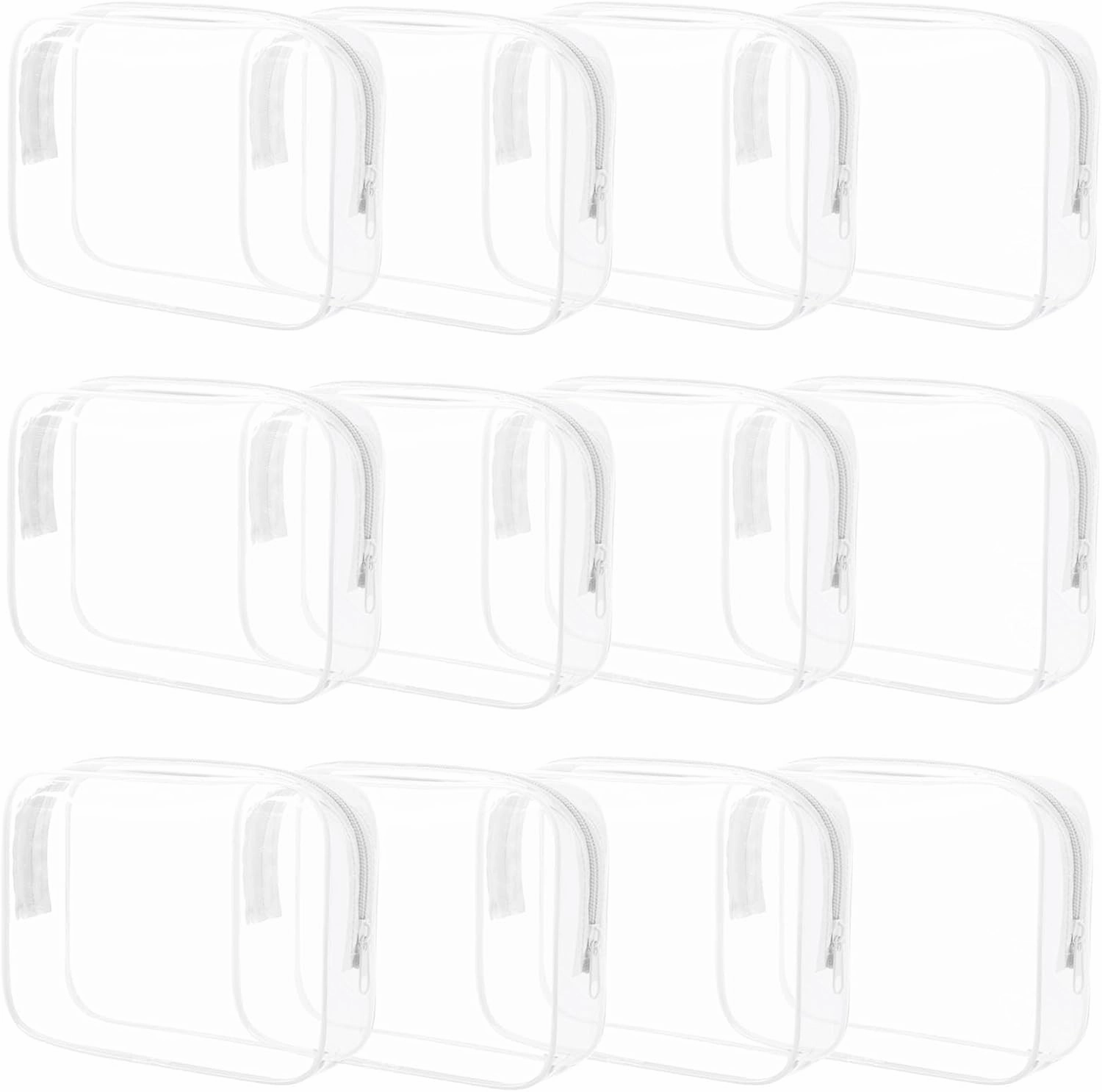 12 Pieces Clear Makeup Bags Bulk, TSA Approved Toiletry Bag for Travel, PVC Waterproof Cosmetic Bag with Zipper, Transparent Pouches Organizer Storage for Men and Women (White, Large)