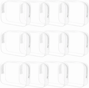 12 Pieces Clear Makeup Bags Bulk, TSA Approved Toiletry Bag for Travel, PVC Waterproof Cosmetic Bag with Zipper, Transparent Pouches Organizer Storage for Men and Women (White, Large)