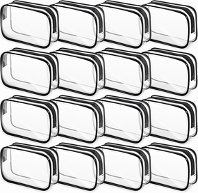 16 PCS Clear Makeup Bags,Clear Toiletry Bags TSA Approved,Waterproof Clear Cosmetic Bags,PVC Travel Bag with Zipper,Portable Transparent Cosmetic Pouches for Women Men Vacation(Black,Medium)