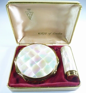 1960s Kigu Vanity Set Film Props Mother Of Pearl Compact / Lipstick