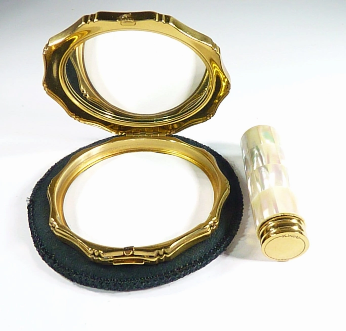 1960s Kigu Vanity Set Film Props Mother Of Pearl Compact / Lipstick