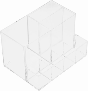 1pc Acrylic Makeup Brush Organizer Bucket Multi-compartment Cosmetic Storage Box for Eyebrow Pencils and Lipsticks Clear Design to Reduce Countertop Clutter and Keep Makeup