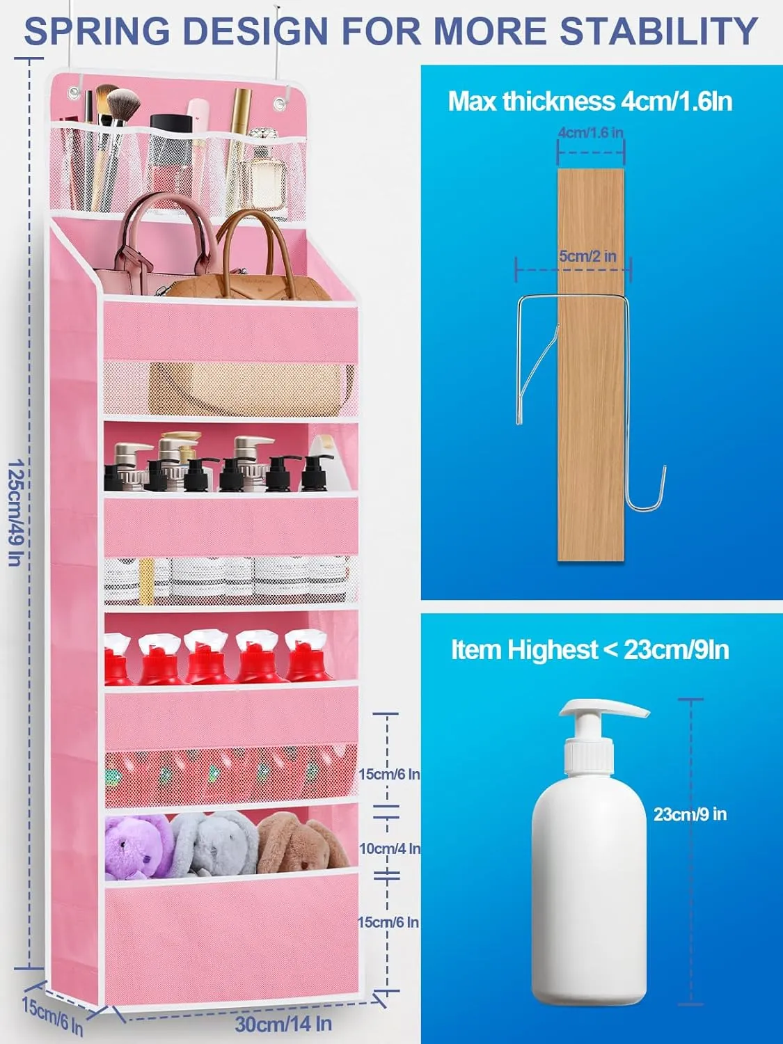 2 Pack Over Door Organizer, Behind Door Hanging Organizer with Clear Window 4 Large Capacity Pockets, Foldable Over The Door Storage Organizer for Bedroom Nursery Kids Toys