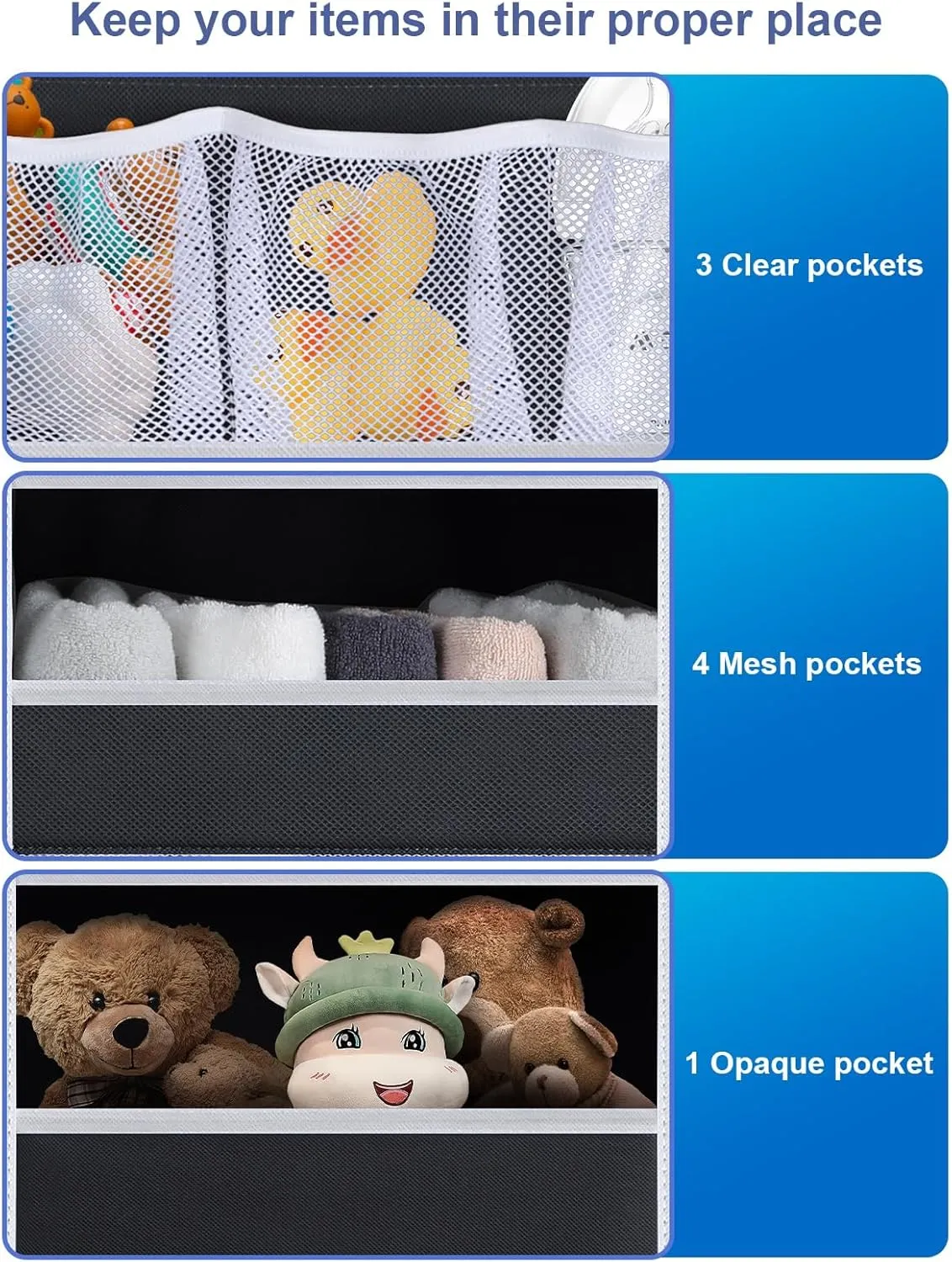2 Pack Over the Door Organizer, 5-Shelf Hanging Storage Organization with Clear Window 4 Large Capacity Pockets, Swing-Proof Behind Door Storage Shelf for Kicthen Bedroom Nursery Kids Toys Shoes