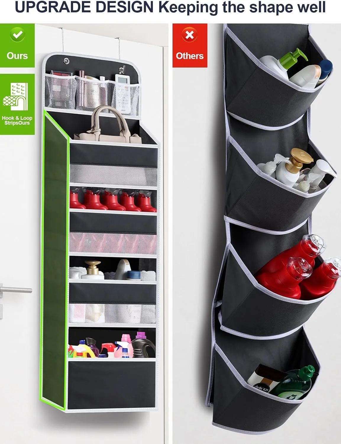 2 Pack Over the Door Organizer, 5-Shelf Hanging Storage Organization with Clear Window 4 Large Capacity Pockets, Swing-Proof Behind Door Storage Shelf for Kicthen Bedroom Nursery Kids Toys Shoes