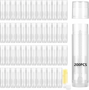 200PCS Lip Balm Tubes with Caps, Empty Clear Lip Balm Chapstick Tubes for DIY Lipstick with Leak-proof Caps, Empty Bulk for DIY Lipstick Homemade 3/16 Oz (5.5 ml)