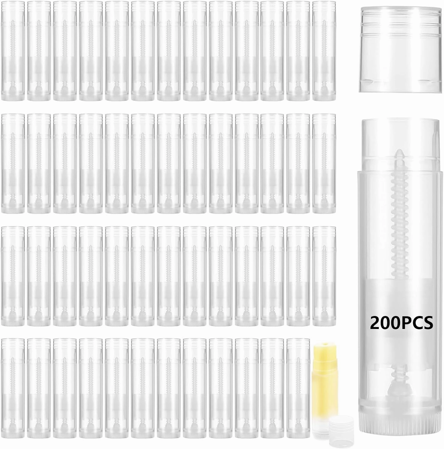 200PCS Lip Balm Tubes with Caps, Empty Clear Lip Balm Chapstick Tubes for DIY Lipstick with Leak-proof Caps, Empty Bulk for DIY Lipstick Homemade 3/16 Oz (5.5 ml)