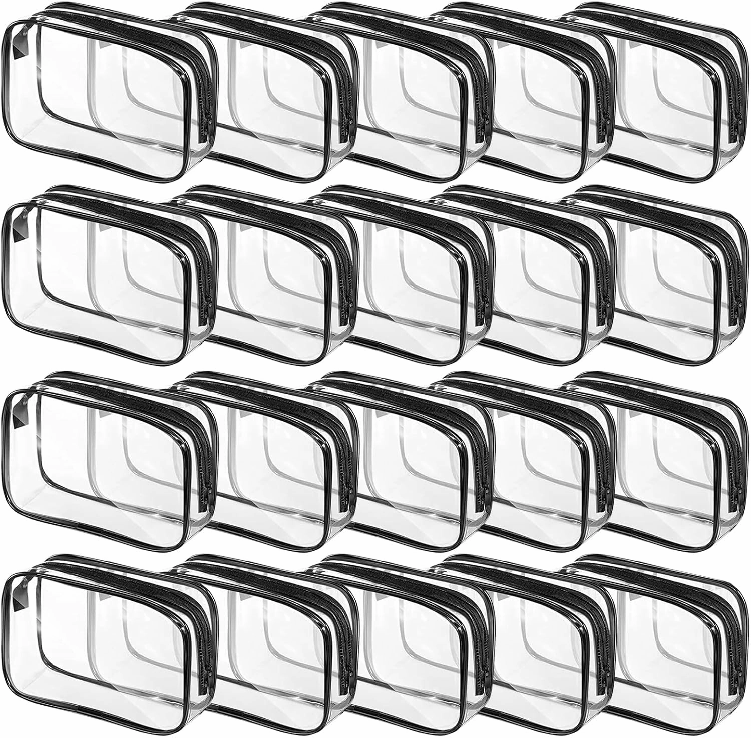 20 Packs Clear Cosmetics Bags for Women Men Waterproof Toiletry Bags PVC Makeup Bags Organizer Case with Zipper for Travel Bathroom (Black)