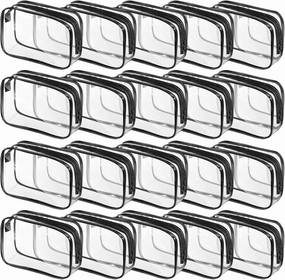 20 Packs Clear Cosmetics Bags for Women Men Waterproof Toiletry Bags PVC Makeup Bags Organizer Case with Zipper for Travel Bathroom (Black)