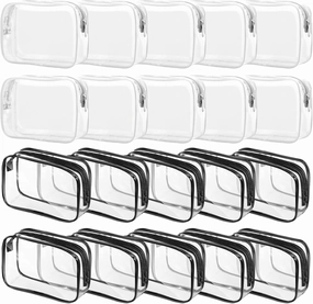 20 Packs Clear Cosmetics Bags for Women Men Waterproof Toiletry Bags PVC Makeup Bags Organizer Case with Zipper for Travel Bathroom (Black&White)