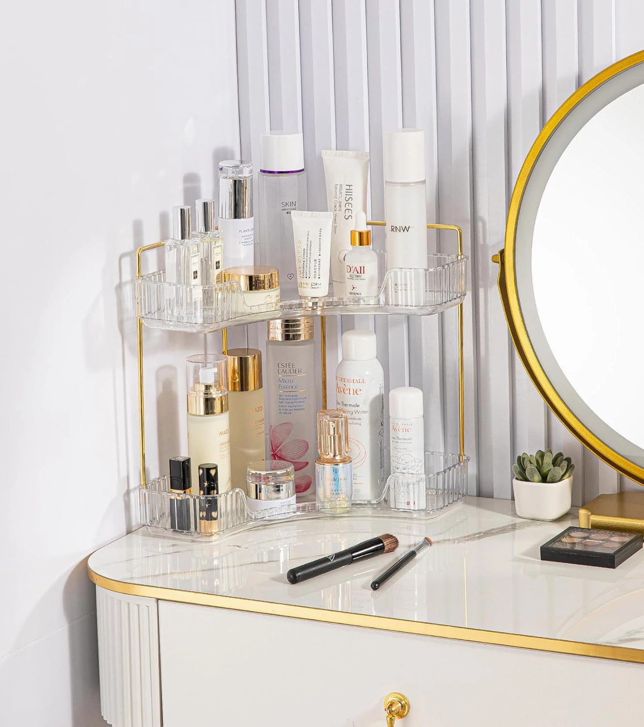 2-Tier Clear Corner Bathroom Countertop Makeup & Perfume Organizer Shelf