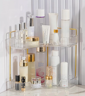 2-Tier Clear Corner Bathroom Countertop Makeup & Perfume Organizer Shelf