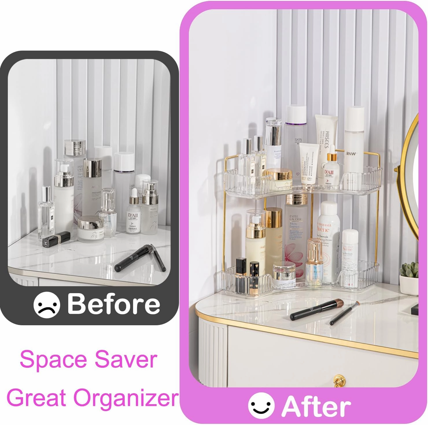 2-Tier Clear Corner Bathroom Countertop Makeup & Perfume Organizer Shelf