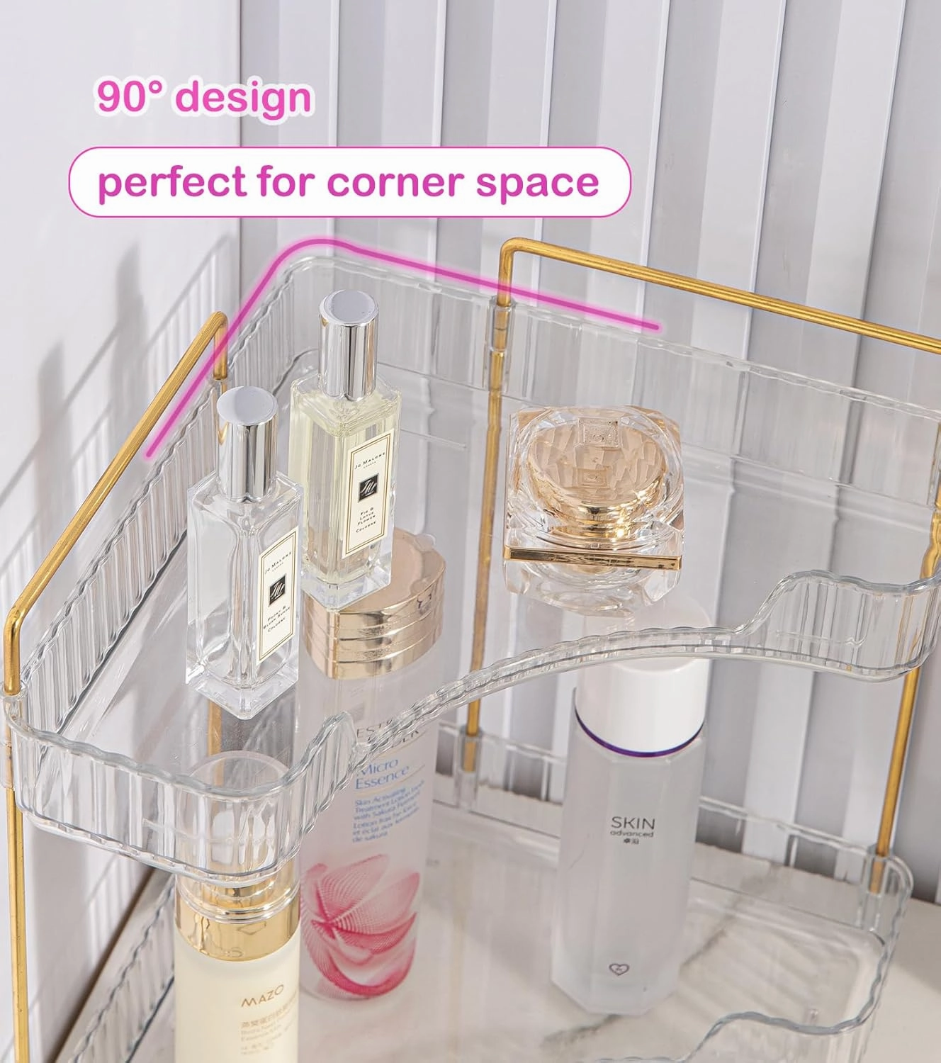 2-Tier Clear Corner Bathroom Countertop Makeup & Perfume Organizer Shelf