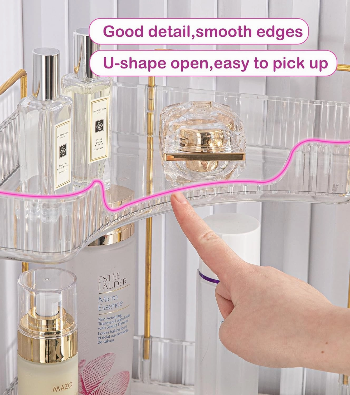 2-Tier Clear Corner Bathroom Countertop Makeup & Perfume Organizer Shelf