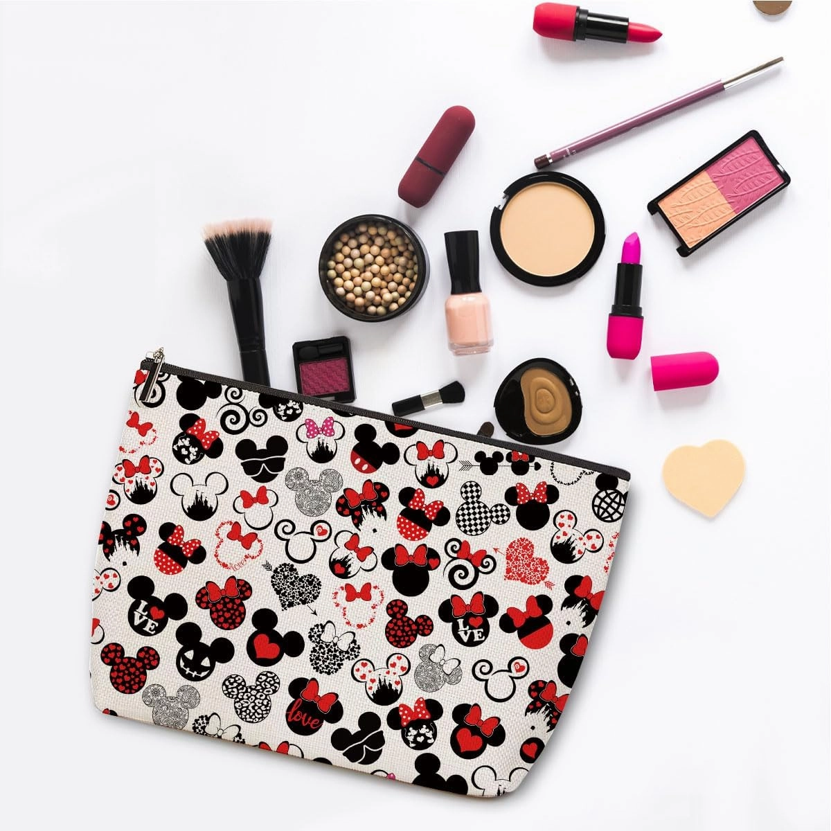 2PCS Cute Cartoon Mouse Print Makeup Bag Magic Cartoon Mouse Cosmetic Bag for Women Animal Lovers Gifts for Women Female Her Daughter Cousin Best Friend Bestie BFF Mothers Day Graduation Birthday