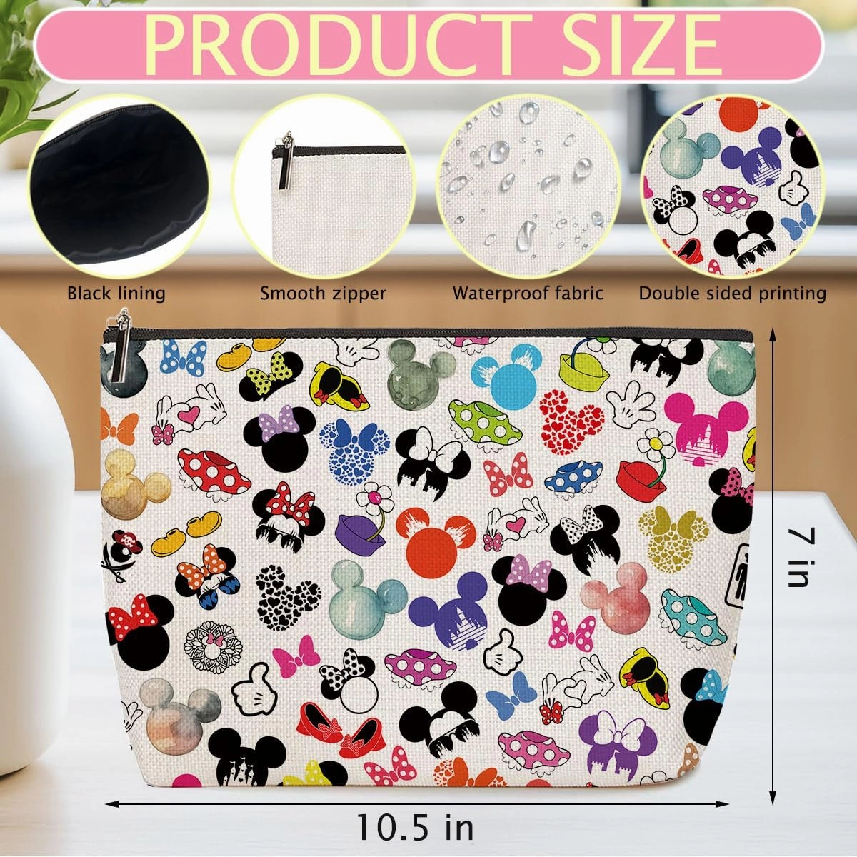 2PCS Cute Cartoon Mouse Print Makeup Bag Magic Cartoon Mouse Cosmetic Bag for Women Animal Lovers Gifts for Women Female Her Daughter Cousin Best Friend Bestie BFF Mothers Day Graduation Birthday