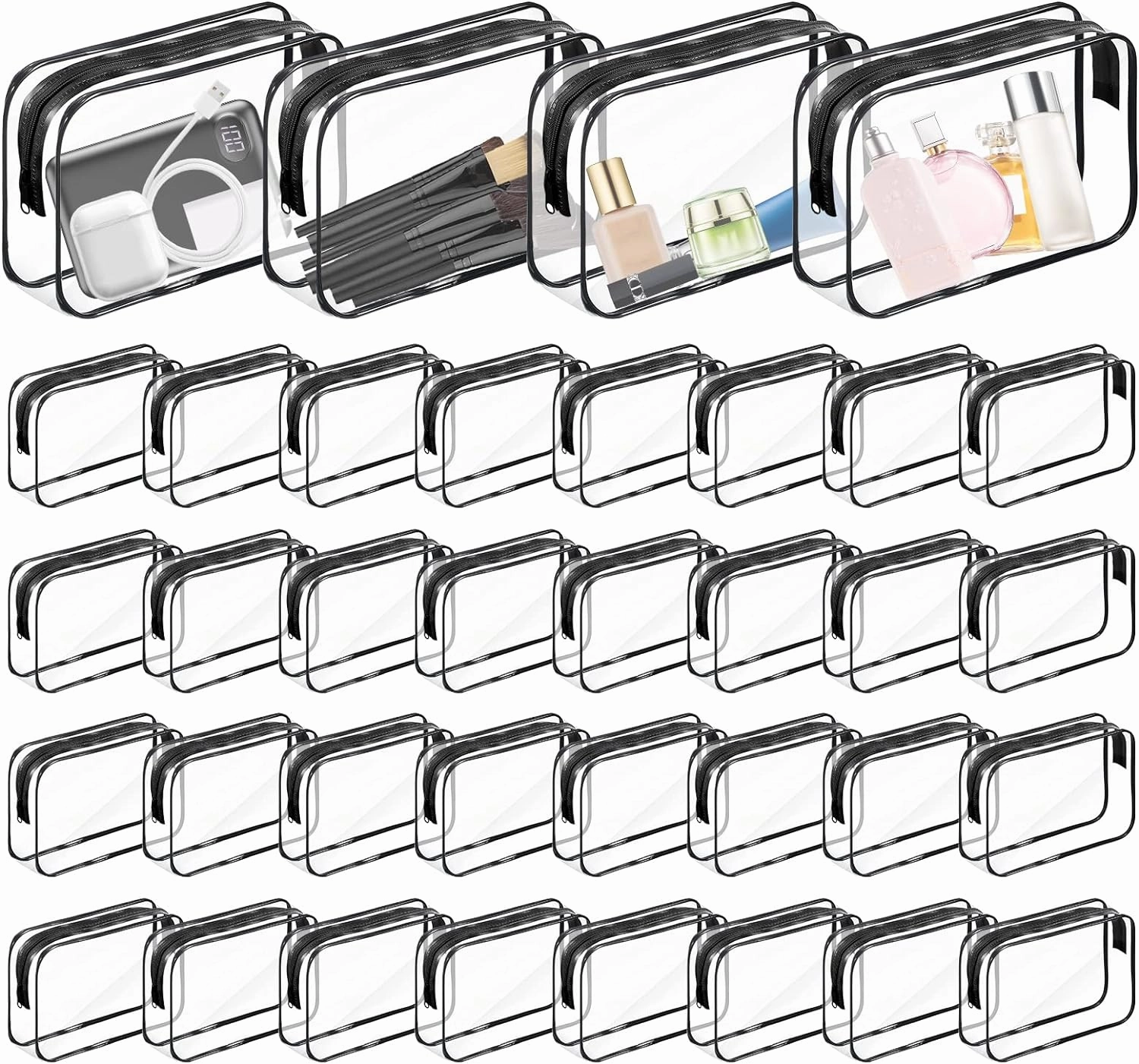 36PCS Clear Makeup Bags Bulk Clear Cosmetics Bag Plastic Travel Bags Clears Plastic Toiletry Bags With Zipper Waterproof Portable Bag for Travel Women Men Bathroom Organizing,Black