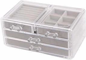 3- -drawer Crystal Clear Makeup Box Jewelry Storage Case Desktop Organizer Lip Gloss Holder Nail Polish Box Cosmetic Organizer