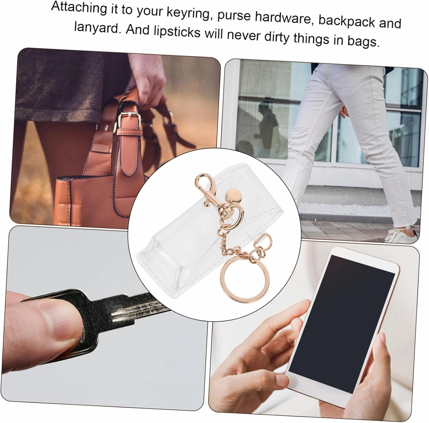 3pcs Lipstick Key Ring Car Key Ring Clear Lipstick Case Car Pendant Lipstick Cover Lipstick Ornament Car Key Holder Lip Gloss Keychain Handbag Hanging Keychain Trend Bag Pendant