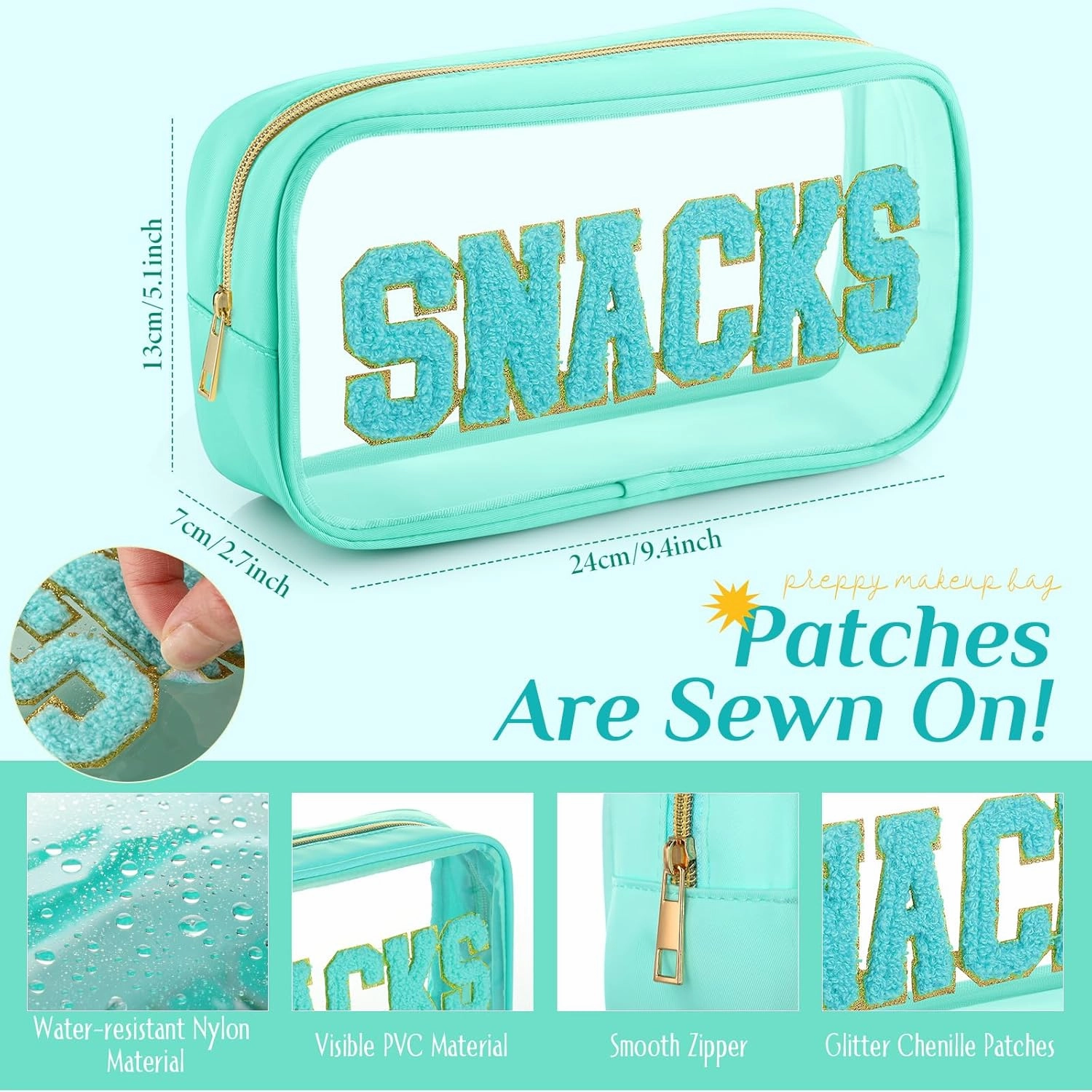 4 Pcs Mama and Baby Toiletry Bag Clear Chenille Letter Pouch Snacks Makeup Stuff Travel Diaper Bag Preppy Transparent Pouch with Zipper for Women Gift(Pastel Color)