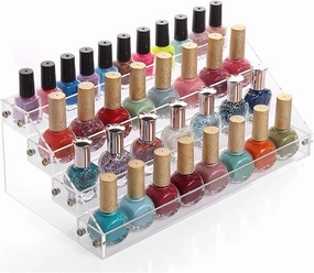 4 Tiers Nail Polish Display Rack, Acrylic Oil Lipstick Makeup Collection Display Stand Clear Table Nail Polish Organizer Holder Shelves Essential oils and Paint Bottle Stand Holder