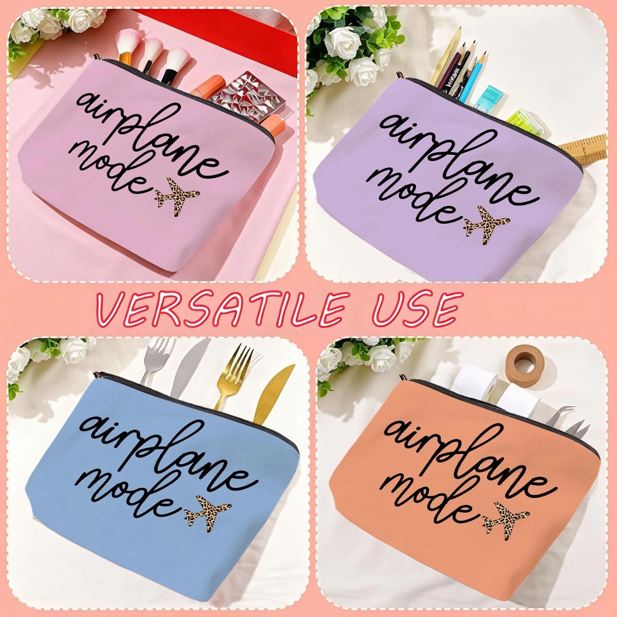 4PCS Pilot Gift Airplane Mode Makeup Bag flight attendant accessories flight attendant gifts airplane travel makeup bag Easter, Mother's Day, Nurses' Day, Christmas gifts for friends and sisters