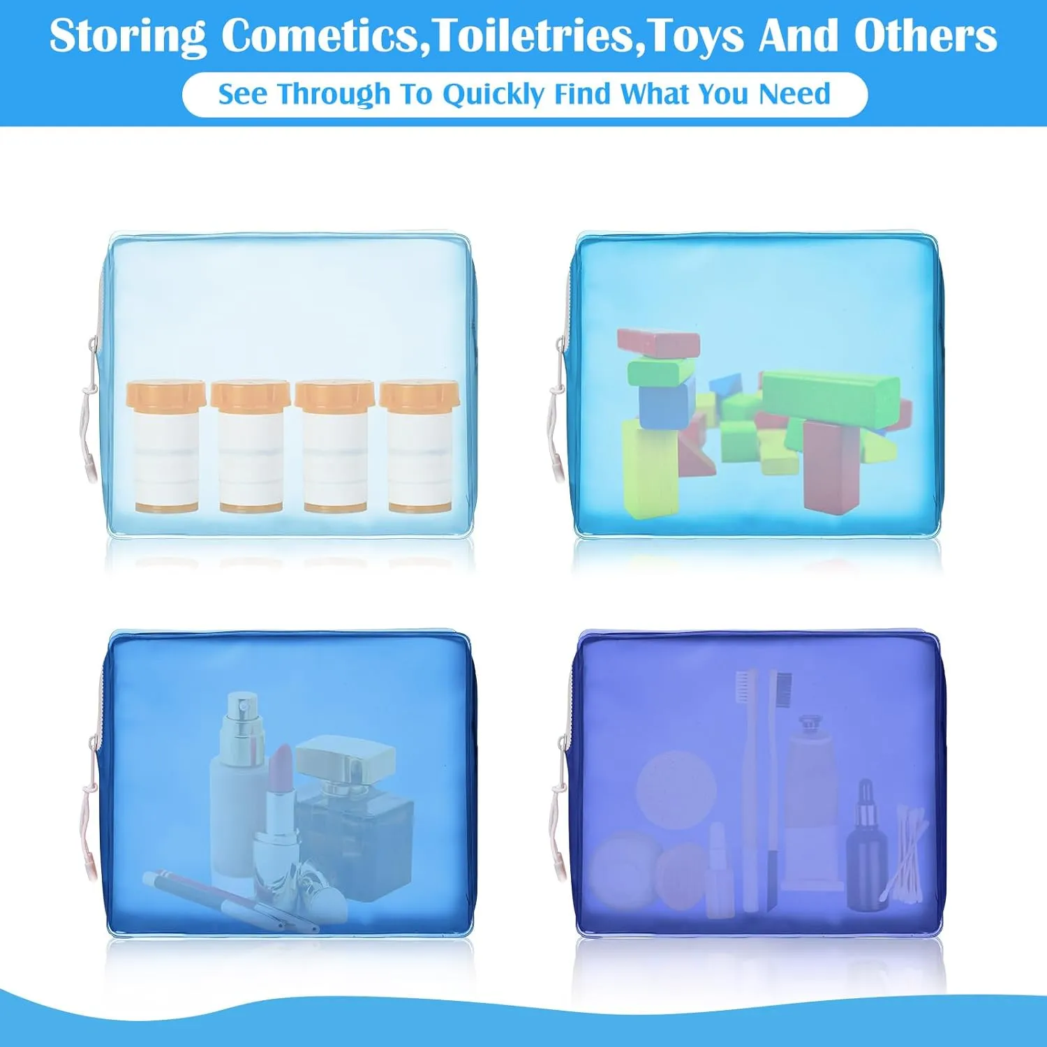 8 Pack TSA Approved Travel Toiletry Bags Frosted Translucent Leak-proof Cosmetic Makeup Bags for Women Men Travel Organizer Airport Security (Blue,8.5 x 6.3 x 2.9 Inch)
