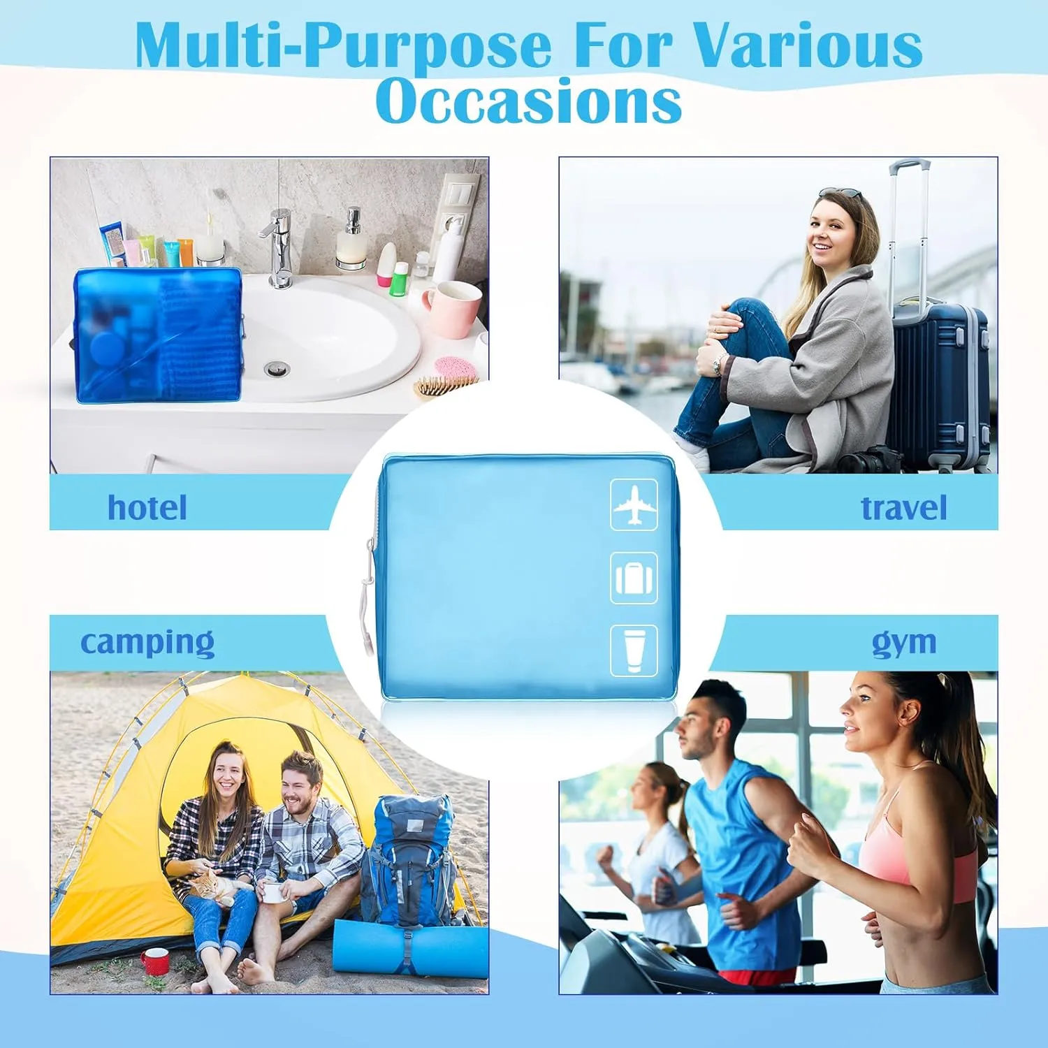 8 Pack TSA Approved Travel Toiletry Bags Frosted Translucent Leak-proof Cosmetic Makeup Bags for Women Men Travel Organizer Airport Security (Blue,8.5 x 6.3 x 2.9 Inch)