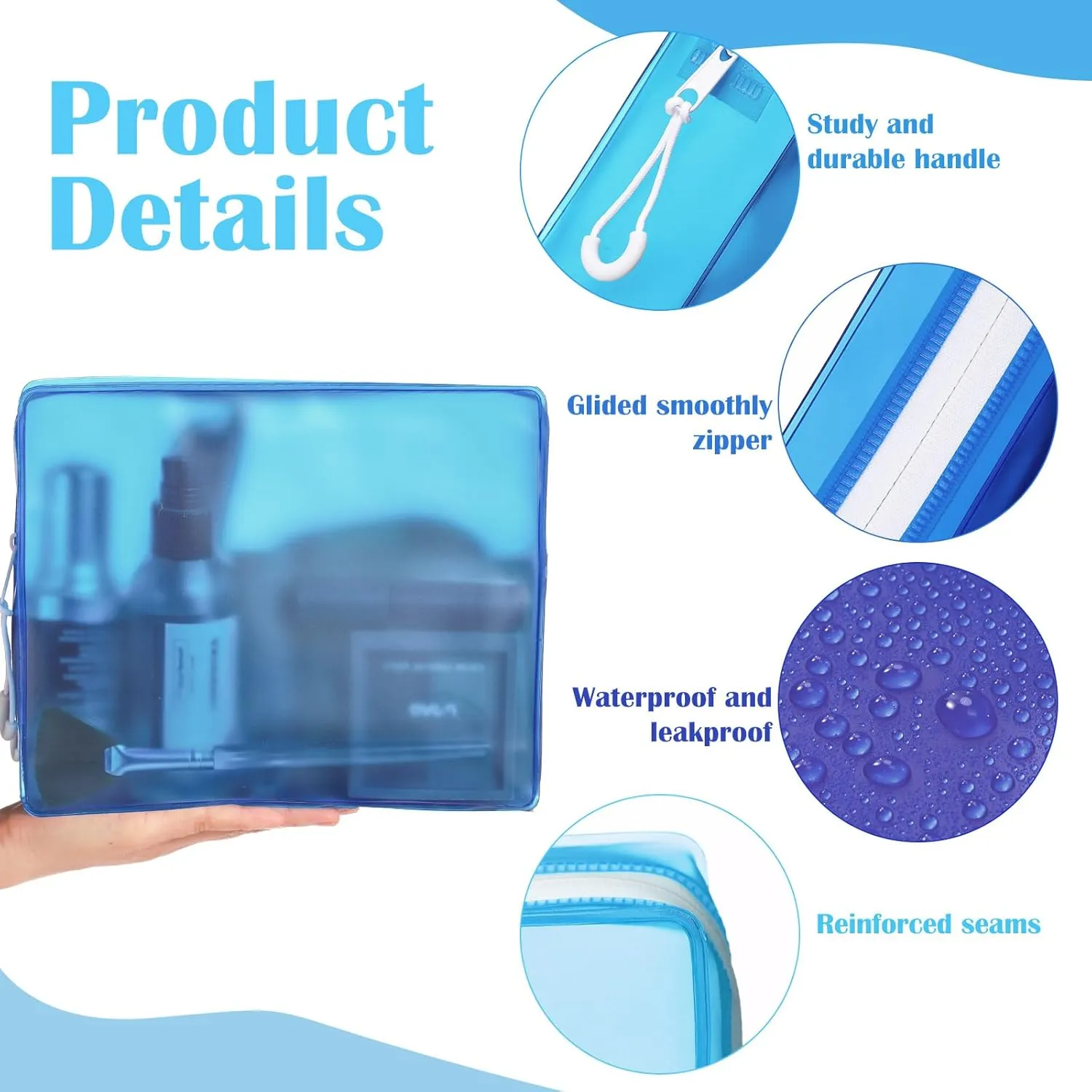 8 Pack TSA Approved Travel Toiletry Bags Frosted Translucent Leak-proof Cosmetic Makeup Bags for Women Men Travel Organizer Airport Security (Blue,8.5 x 6.3 x 2.9 Inch)