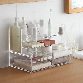 Acrylic Clear Makeup Organizer Lipstick Cosmetic Organizer Box with Compartments Makeup Organizer Small Countertop Storage Rack