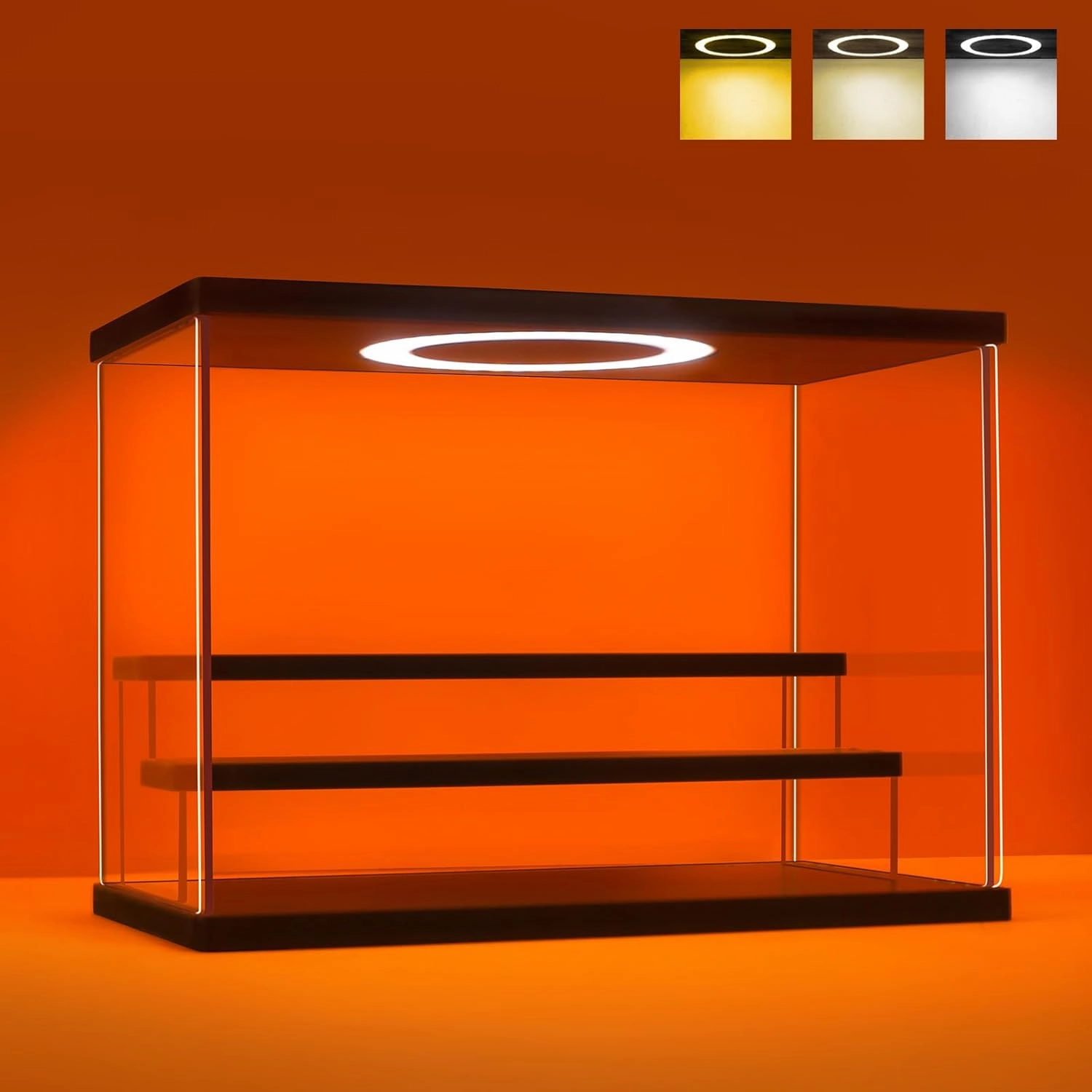 Acrylic Display Case with Adjustable LED Light, 3 Tier Clear Display Box Dustproof Showcase for Action Figures, Collectibles and Mini Toys, Assembly Display Cabinet(Black 12.5×6.7×9in)