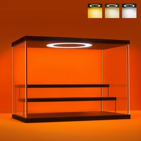 Acrylic Display Case with Adjustable LED Light, 3 Tier Clear Display Box Dustproof Showcase for Action Figures, Collectibles and Mini Toys, Assembly Display Cabinet(Black 12.5×6.7×9in)