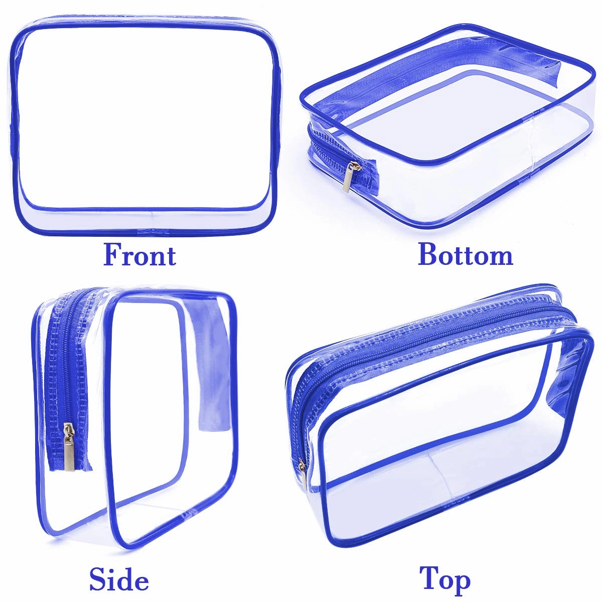 APREUTY Clear Makeup Bags, TSA Approved 6Pcs Cosmetic Makeup Bag Set Clear PVC with Zipper Handle Portable Travel Luggage Pouch Airport Airline Vacation (Blue)