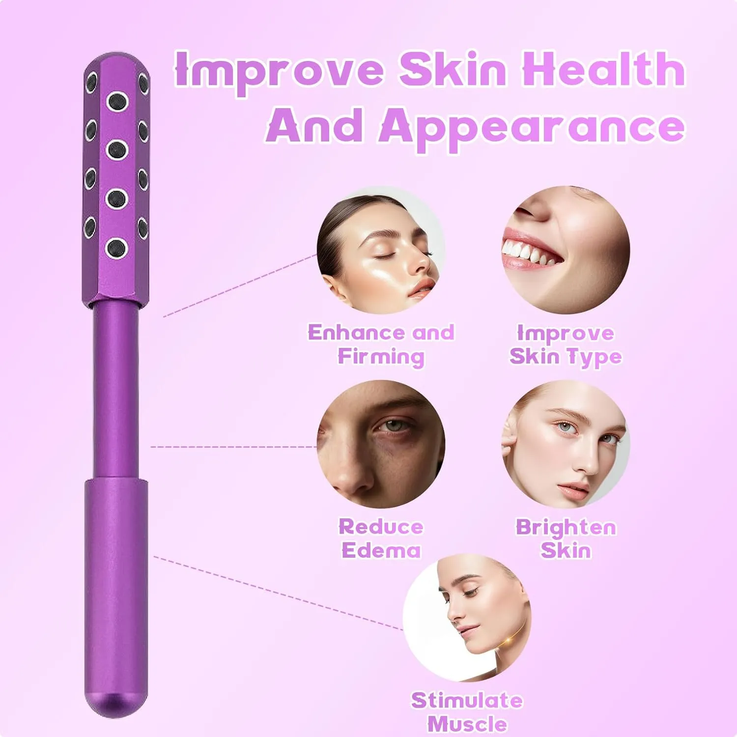 Arrily Face Roller, Arrily Face Wand Roller, Arrily Beauty FaceRoller, Face Massage Roller Arrily, Germanium Stone FaceRoller for Up Lifting and Skin Care, Instant Results (Rose Gold)
