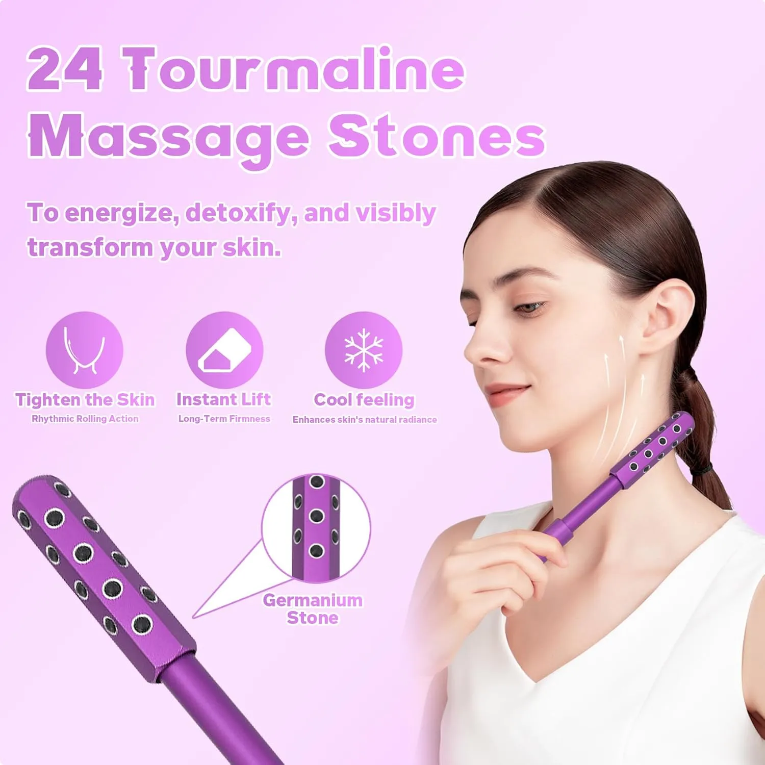 Arrily Face Roller, Arrily Face Wand Roller, Arrily Beauty FaceRoller, Face Massage Roller Arrily, Germanium Stone FaceRoller for Up Lifting and Skin Care, Instant Results (Rose Gold)