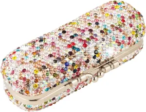 AsAlways Shiny Rhinestone Crystal Portable Lipstick Case with Mirror Portable Bling Diamonds Makeup Cosmetic Storage Holder for Travel Ladies Fashion