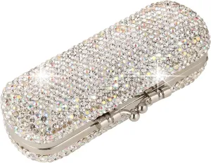 AsAlways Shiny Rhinestone Crystal Portable Lipstick Case with Mirror Portable Bling Diamonds Makeup Cosmetic Storage Holder for Travel Ladies Fashion
