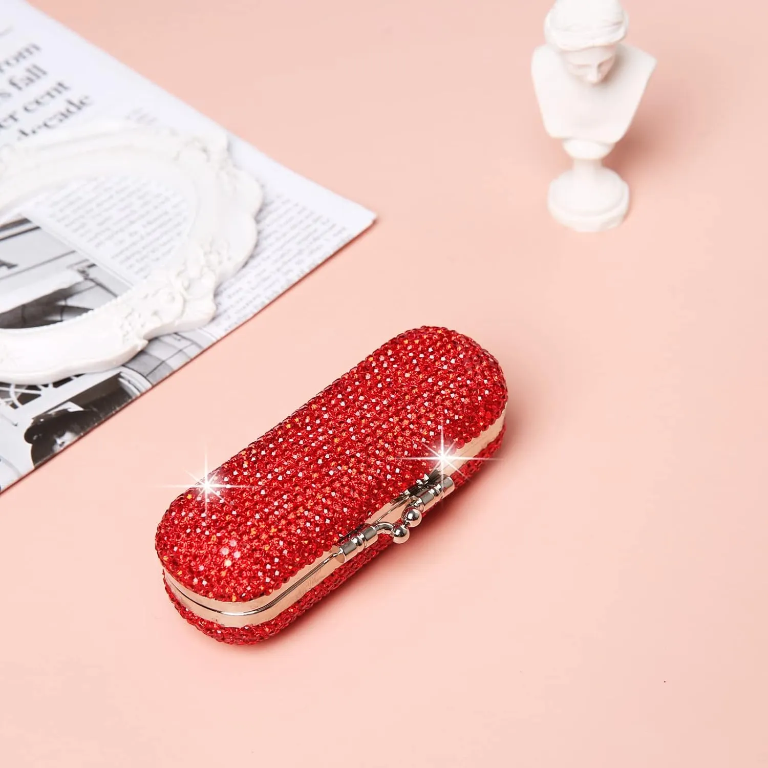 AsAlways Shiny Rhinestone Crystal Portable Lipstick Case with Mirror Portable Bling Diamonds Makeup Cosmetic Storage Holder for Travel Ladies Fashion
