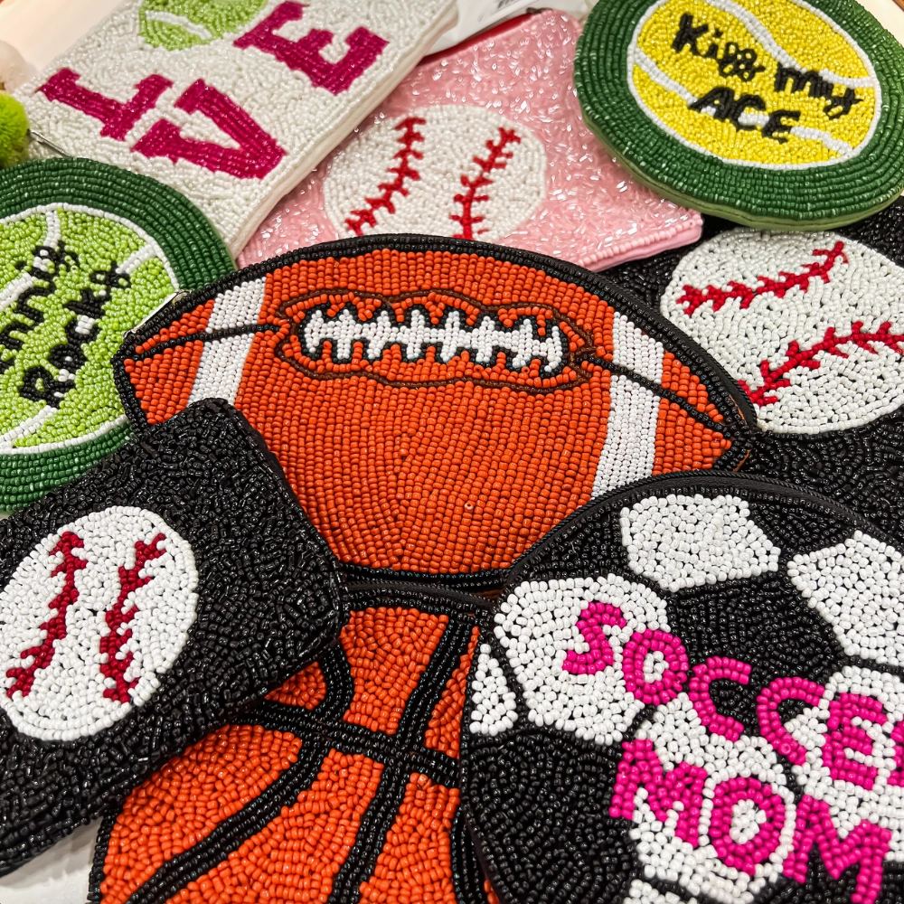 BASEBALL BEADED ZIP COIN PURSE - 2 COLORS