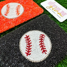 BASEBALL RHINESTONE DBLE SIDED BEADED ZIP COIN PURSE - 2 COLORS
