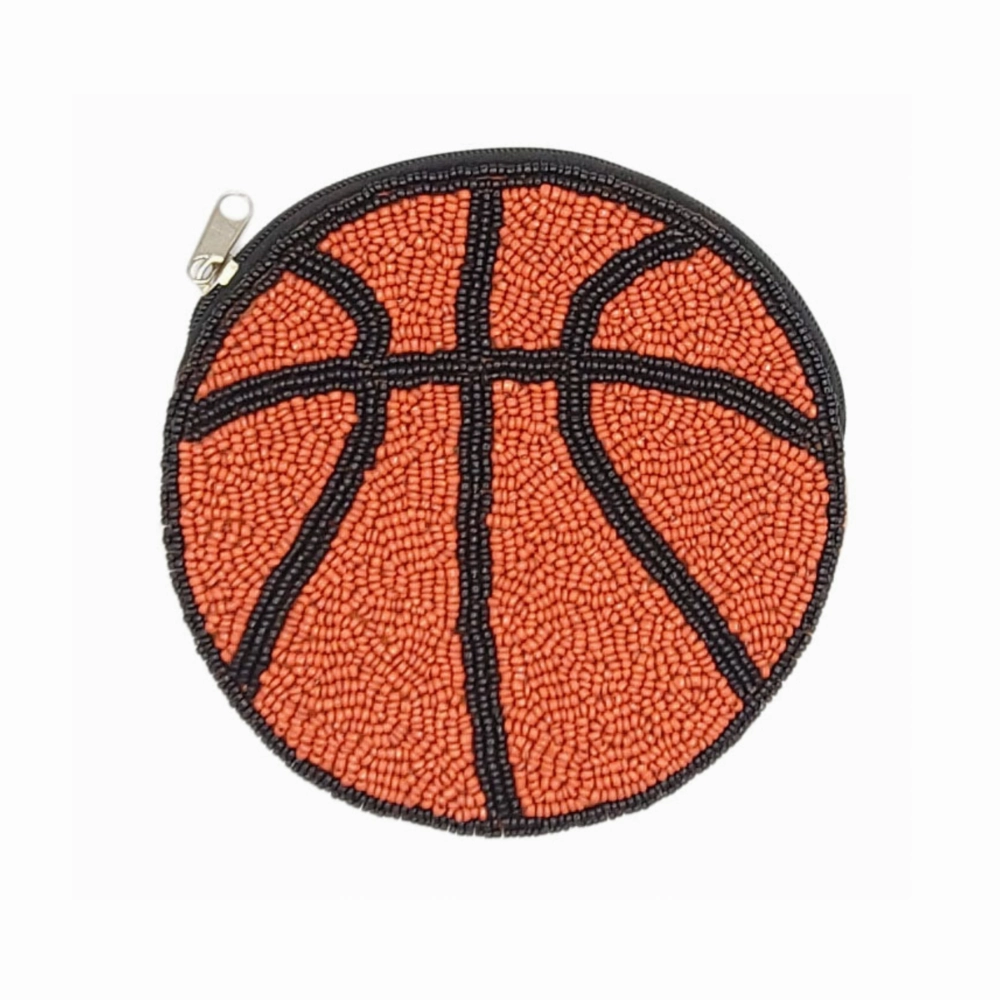 BASKETBALL BEADED ZIP COIN POUCH