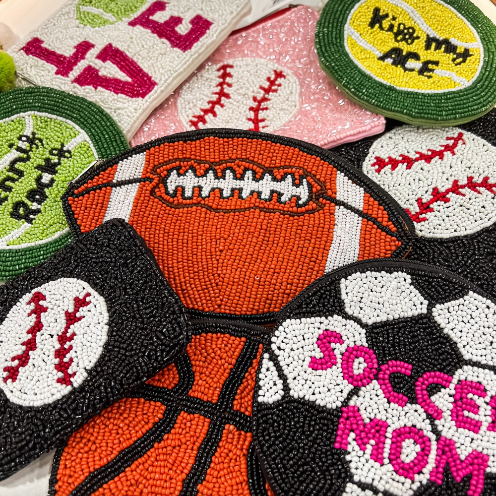 BASKETBALL BEADED ZIP COIN POUCH