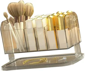 Bathroom Makeup Organizers, Lipstick Holder Stand Multiple Compartments Cosmetic Organizer Box For Makeup Brushes Earrings Organizer for Vanity(Clear)