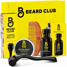 Beard Growth Kit - Derma Roller, Beard Growth Oil, Sandalwood Beard Balm, Beard Comb - Gift Set