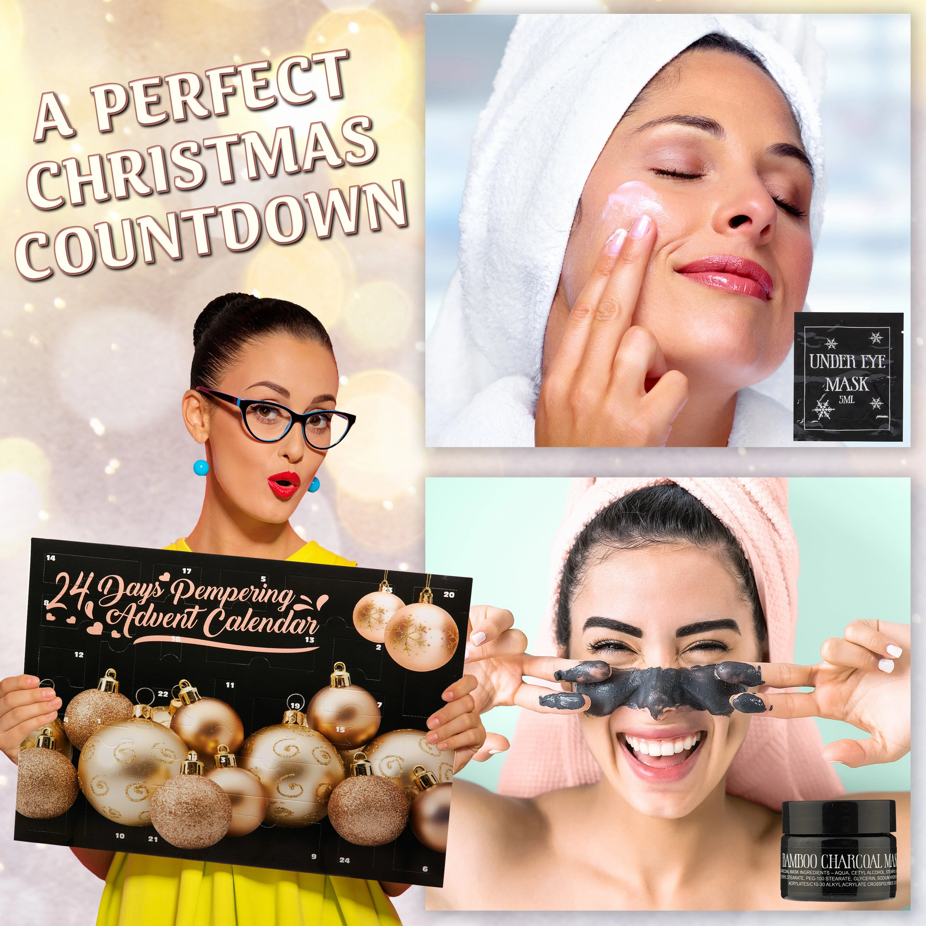 Beauty Advent Calendar 2025 for Women - Black/Gold