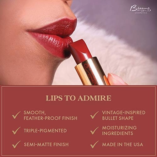 BESAME Wild Orchid Lipstick - 1952, Cool Fuchsia-Purple, Triple Pigmented, Satin Finish, Moisturizing with Vitamin E, Long-Wearing, Feather-Proof