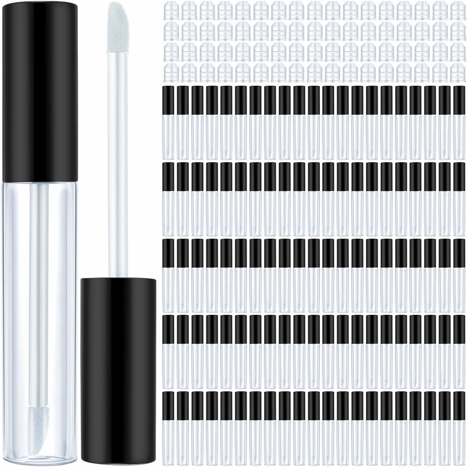 Bokon 200 Pcs 10 ml Empty Lip Gloss Tube Containers Clear Lip Gloss Refillable Lipstick Container Balm Bottles with Black Lid for Lipstick Samples Travel DIY Makeup
