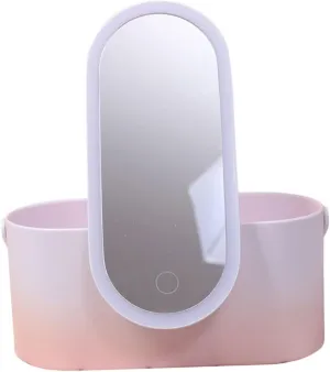 Box LED Makeup Mirror Organizer with High Definition Mirror Portable Storage Box for Cosmetics Durable Abs Material Women Gradient Design